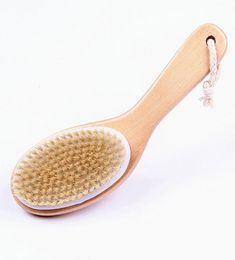 100 Natural Boar Bristle Body Brush with Contoured Wooden Handle Exfoliates Dry Skin Bath Cleaning Brush LX11909336153