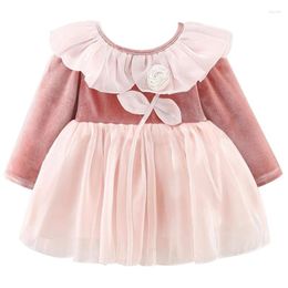 Girl Dresses Spring Born Baby Clothes Korean Cute Fleece Long Sleeve Mesh Princess Kids Toddler Luxury Birthday Dress BC1596