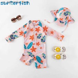 One-Pieces 2019 childrens swimming suit baby swimsuit surfing suit swimming pool swimming pool swimsuit and hat set Q240418