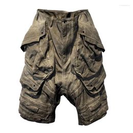 Men's Shorts Waste Soil Sand Dunes Function Style Cargo Heavy Industry Distressed Pleats Stereoscopic Pockets For Men