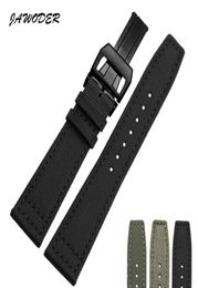 JAWODER Watchband 20 21 22mm Stainless Steel Deployment Buckle Black Green Nylon with Leather Bottom Watch Band Strap for Portugal6713822