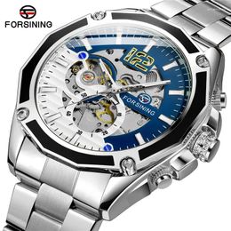 Wristwatches FORSINING Automatic Mechanical Men Wristwatch Military Army Male Clock Top Stainless Steel Skeleton Man Watch 8207