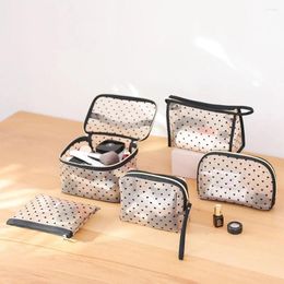 Storage Bags Women Mesh Cosmetic Makeup Case Holder Cute Transparent Zipper Black Heart Printed Pencil Pen Pouch Convenient Carry