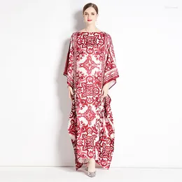 Casual Dresses Women's Porcelain Print Loose Dress Batwing Sleeve Long Slash Neck Side Split Maxi Fashion