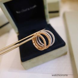 High-end Luxury Ring High version Vancllef pearl ring womens 18k rose gold plated CNC finely carved layered round bead bracelet