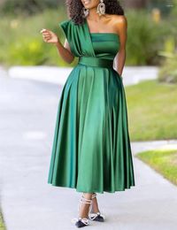 Party Dresses Elegant A-Line Cocktail Formal Occasion Wear One Shoulder Ankle Length Sleeveless Pure Colour Satin Pleats