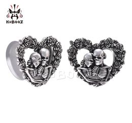 KUBOOZ Stainless Steel Skull Rose Heartshaped Ear Plugs Tunnels Body Jewellery Piercing Earring Gauges Stretchers Expanders 825mm 1756907