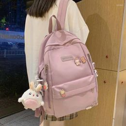 Backpack Small Label Fashion Solid Color College Student Women Backpacks Pendant Teenage Girl Schoolbag Simple Besign Bag