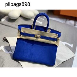 Brkns Handbag Genuine Leather 7A Handswen Water Blue Suede Elegant Luxury High Rare LeatherFYYU