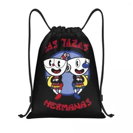 Shopping Bags Custom Las Tazas Hermanas Cuphead Drawstring Women Men Lightweight Cartoon Game Sports Gym Storage Backpack