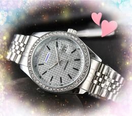 Popular Mens Unisex Watches Women Day Date Time Clock Quartz Movement Chronograph Diamonds Ring Dot Shiny Starry hour calendar President Chain Bracelet Watch Gifts