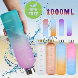 Water Bottles 1L Bottle With Time Marker Motivational Reusable Fitness Sport Outdoor Travel Leakproof Frosted Drinking