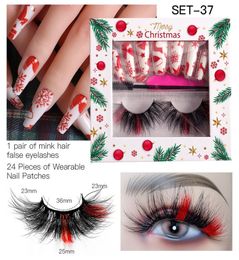 Handmade Reusable Multilayer Colour False Eyelashes and Fake Nail Christmas Edition Curly Thick Mink Fake Lashes Extensions Makeup 4217408