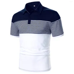 Men's Polos 2024 Fashion Contrast Color Striped Polo Shirts Polyester Short Sleeve Patchwork Casual Daily Tops For Men