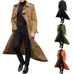 Retro Trench Coat Men Inglaterra Estilo Autumn Winter Vintage Long Chenas