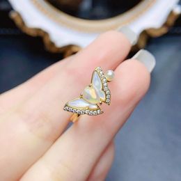 Cluster Rings FS 4 6mm Natural Opal S925 Sterling Silver Butterfly Ring For Women With Certificate Fine Charm Weddings Jewelry MeiBaPJ