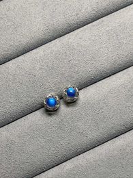 Stud Earrings 2024 European And American S925 Sterling Silver Natural Moonlight Stone Round Crown Without Optimized Main