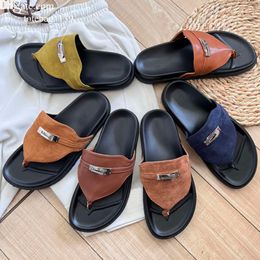women sandals designer brand slippers Flat Flip Flops Hardware Buckle leather slides Ladies slipper Summer vacation beach Sandal