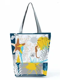 Shoulder Bags Fashion Bag Painting Starfish Printed Handbags Eco Friendly Shopping Portable High Capacity Travel