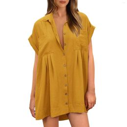 Casual Dresses Women's Short Sleeve V Neck Button Down Dress With Pocket Youthful Elegant Street Wear Ropa Para Mujer