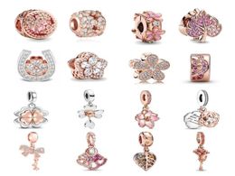 New 925 Sterling Silver Fashion Pendant for Original Jewelry Exquisite Rose Gold Lucky Clover Pendant Flower Collection Beads6138458