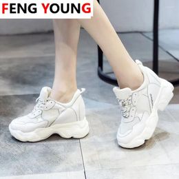 Fitness Shoes Women Sneakers Yellow White Ladies Platform Woman Casual Chunky Fashion Height Increasing Lace-Up Wedges