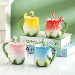 Mugs 2024 Personalised Handmade 3D Rose Enamel Ceramic Porcelain Coffee Mug Cup With Spoon Drinkware Luxury Wedding Birthday Gift