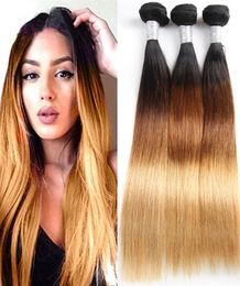 Straight Weaves Brazilian Virgin Hair Bundles Ombre 1B 4 27 blond color blonde indian remy weave2882822