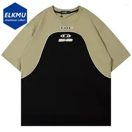 Men's T Shirts Color Patchwork T-shirts 2024 Men Vintage Oversized Harajuku Shirt Streetwear Hip Hop Loose Casual Cotton Tshirt Y2K Top Tees