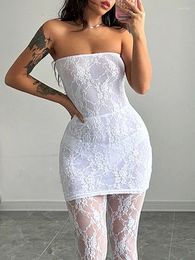 Casual Dresses White Mini Women Sexy Lace See Through Strapless Dress With Leggings Female Elegant Fashion Party Club Bodycon Jumpsuits