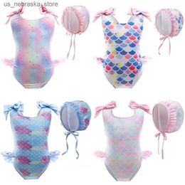 One-Pieces 3-11Y girl mermaid swimsuit integrated childrens swimsuit Ariel princess swimsuit childrens swimsuit set Q240418