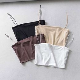 Insgigi Street Photo Thin Rubber Band Hanging Strap Small Tank Top Women's Short Flat Mouth Solid Color Bra F41711