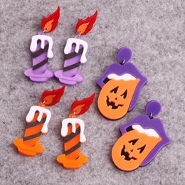 Dangle Earrings Halloween Red Flame Candle Acrylic Drop For Women Girls Funny Hallowmas Cartoon Pumpkin Jewelry Gifts