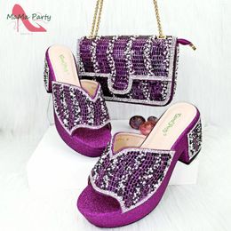 Dress Shoes 2024 Italian Design Novelty Style Nigerian Women And Bag Set In Purple Colour High Quality Slipper For