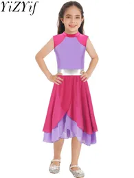 Stage Wear Praise Dance Dresses For Kids Girls Sleevless Color Block Liturgical Lyrical Costume Church Worship Robe Tunic Dancewear