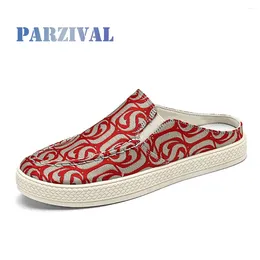 Casual Shoes PARZIVAL Canvas Slippers Man Summer Designer Vulcanised Sneakers Half Flat Mens Vulcanize Shoe