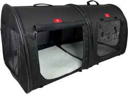 Cat Carriers Portable 2-in-1 Double Pet Kennel Shelter Fabric Black Royal Blue 20"x20"x39" Car Seat-Belt Fixture Included