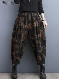 Women's Jeans Oversized Autumn Floral Flower Print Harem Pants Women Fashion Casual Loose Ladies Trousers Wide Leg Woman 2024