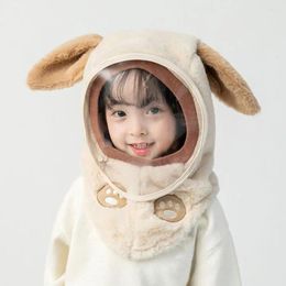 Berets Children Hat Cartoon Bear Ear Plush With Face Guard For Kids Windproof Winter Scarf Protection Headgear Boys Girls