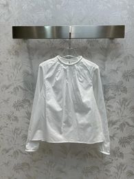 Women's Blouses Round Neck Shirt Blouse Neckline Pleated Design Casual Fashion 2024 Summer 1218
