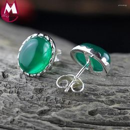 Stud Earrings Arrival 925 Sterling Silver For Women Simple Natural Stone Green Agate Jewellery SE114