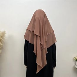 Two Layers Long Khimar Muslim Women Prayer Headcover Hijabs Headscarf Niqab Dubai Turkish Islamic Clothing Ramadan Eid Headdress240403