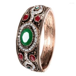 Bangle Exquisite Ethnic Turkish Resin Flower Rhinestone Bracelet Women Hand Vintage Gold-Color Bangles Oval Open Cuff Jewellery