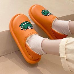 Slippers Household Cotton Winter Eva Waterproof Women's Indoor Cartoon Dinosaur Pattern Cute Non-slip Warm Shoes