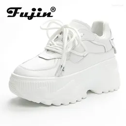 Casual Shoes Fujin 8cm Full Cow Genuine Leather Platform Wedge Breathable Women Sneakers Summer Autumn Lady Comfy White Lace Up