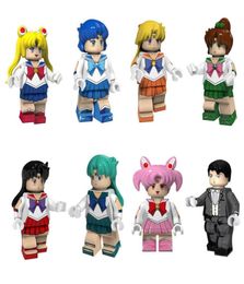 8 pcs Janpan Anime Sailor Moon Mars Jupiter Venus Mercury Chibi Chibi Neptune Chiba Mamoru Tuxedo Mask Mini Action Figure Building6241329