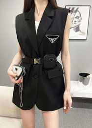 New Womens Vests Triangle Sticking Drill Sleeveless Coats Suit Jacket Slim Adjustable Waist Belt Spring Winter Down Vest Outerwear SML Fashion Clothing 5664