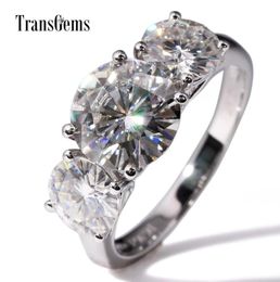 Transgems 14k White Gold 5ctw Center 3ct 9mm And 1ct 65mm F Color Moissanite Three Stone Moissanite Engagement Ring For Women Y193247941