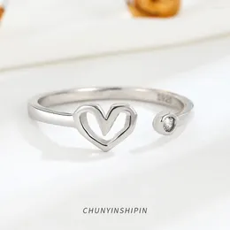 Cluster Rings Minimalist S925 Silver Heart-shaped Ring For Women INS Personality Opening Index Finger Korean Style Jewellery