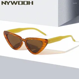 Sunglasses NYWOOH Vintage Cat Eye Woman Triangle Rivet Sun Glasses Men Candy Color Ladies Black Eyewear Shades UV400